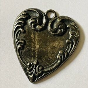 VINTAGE STERLING Silver Heart Charm Pendant Victorian, 6.7 Grams